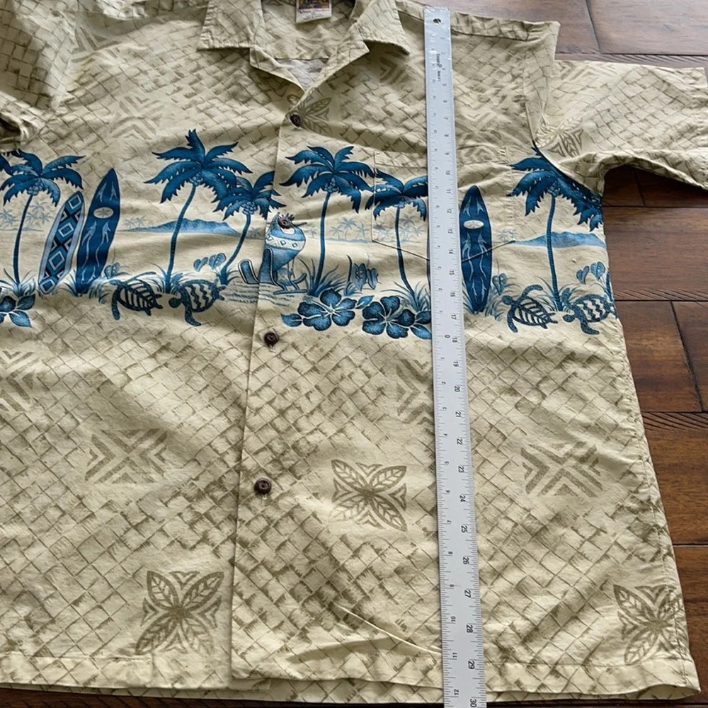 Winnie Fashion Hawaiian Button Up Shirt USA Palm Surf Beige Gray Mens XL - Picture 9 of 14
